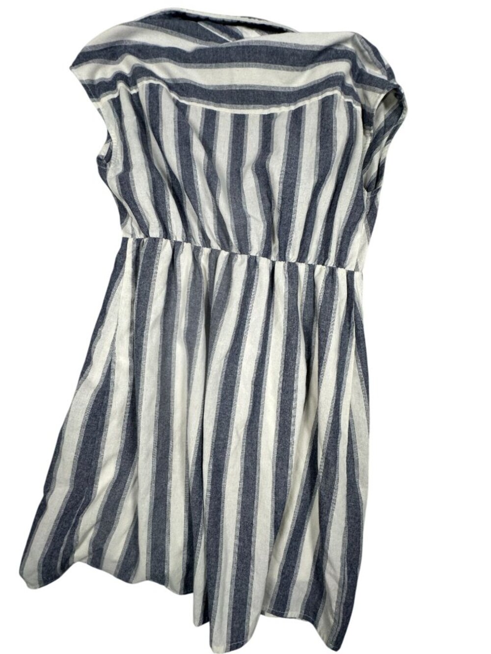 Andrée Striped Blue White Midi Dress Twist Front L Cotton Polyester Blend - Picture 3 of 8